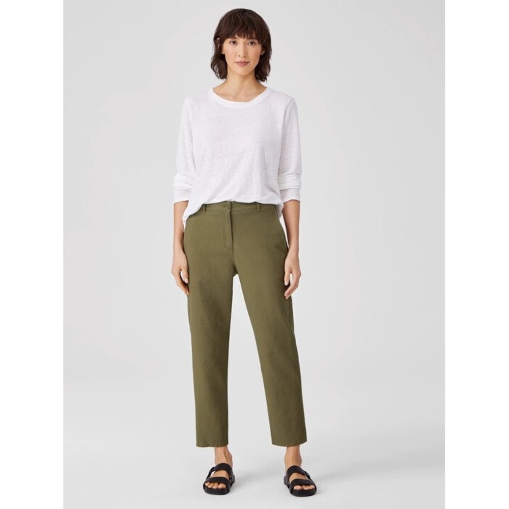 Eileen Fisher Cotton Hemp Tapered Ankle Pants Olive Green Sz 18 High Rise Casual